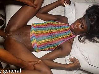 Please, not too deep, I beg as skinny black girl takes it