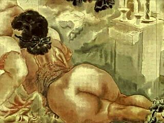 Vintage Erotic Illustration with Retro Anime Cartoon Style. Classic Hentai Art Brings Back Steamy Memories.