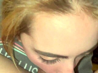 blonde babe gagging on sloppy deepthroat, licking balls till cum spills in mouth