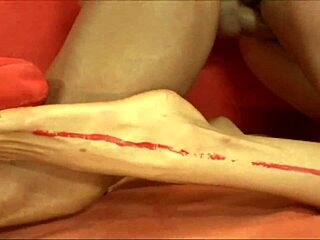 Slender blonde bent over for deep cock pounding in tight pussy