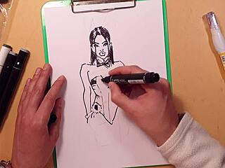 So this hot brunette in latex got sketched quick with markers. Man, her big ass in doggystyle was unreal!
