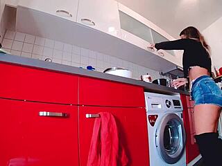 Exclamatory-Provocative Wow! Check out this steamy tease in short jeans and hot pants. How does that curvy ass fit so tight?