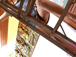 Teeny In Miniskirt Seduces Roofer With Pussy