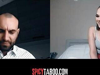 horny stepdaughter gets naughty on a video call with stepdad.