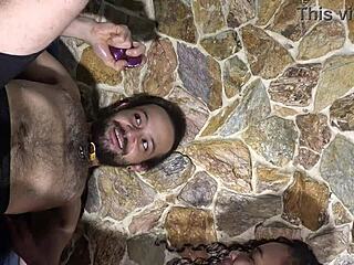 Muscular couple explores kegel balls and intense clit vibrator play.