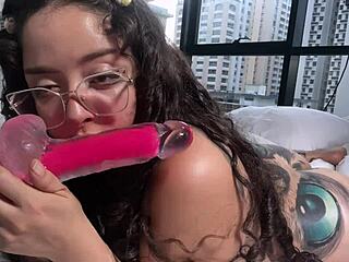 nerdy girl with hairy pussy fingers herself to messy squirt. who knew she had it in her?