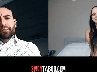 horny stepdaughter gets naughty on a video call with stepdad.