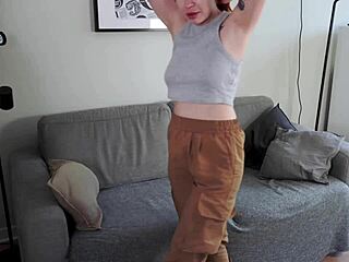 Sexy redhead teases before sucking cock in hot action