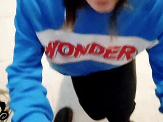 My girlfriend in heels swallows cum on her tongue