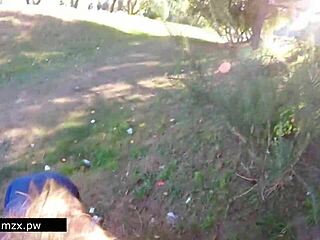 Blonde teen couple caught having public sex with cum