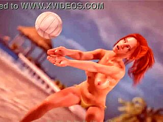 Вау, топлес рыжая красотка играет в пляжный мяч с бандитом! 🏖️