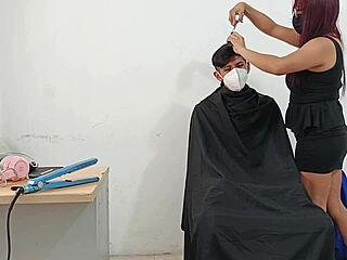 Hairdresser Enjoys Intimate Moments with Clients