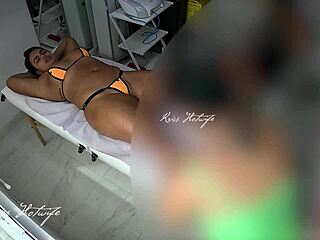 Wearing my naughty bikini, got the masseuse all hot seeing me