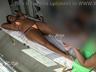 Wearing my naughty bikini, got the masseuse all hot seeing me