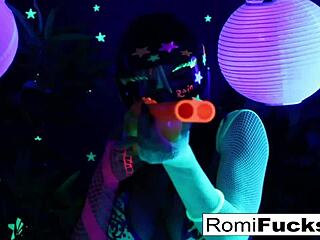romi rain and dani enjoy lesbian black-light play