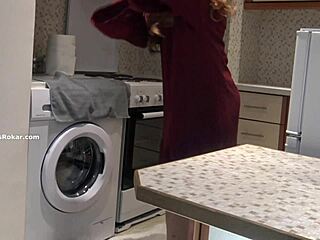Stupid maid gets stuck in washing machine while being spied