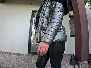 a lot of cum on my shiny jacket from gardener