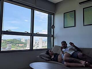 Beautiful Ebony Babe with Tattoo Rides Cowgirl in Hot Sex