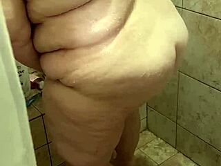 Curvy BBW Wife Caught Naked Washing in Steamy Shower Scene