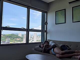 Beautiful Ebony Babe with Tattoo Rides Cowgirl in Hot Sex