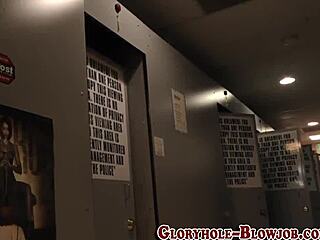 blonde sucking bbc at gloryhole? cum in mouth!