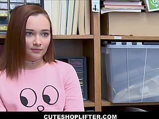 Cute Teen Redhead April Reid Banged by Security Guard After Shoplifting