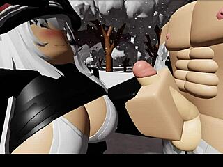 Blondine gibt Handjob und Blowjob im verschneiten Waldabenteuer