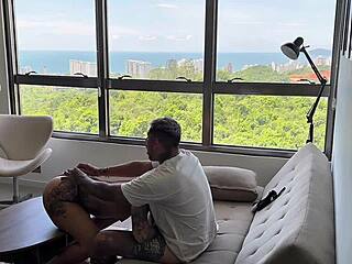 Beautiful Ebony Babe with Tattoo Rides Cowgirl in Hot Sex