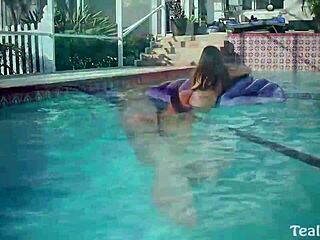 Incredible! Vicky Vette by the pool showing off huge lips and wild moves