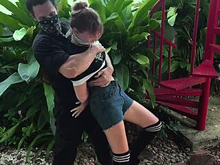 beauty from park gets tied up, tickled hard! 😅