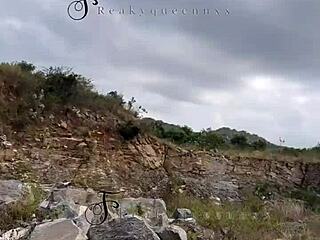 Pornstar bent over and fucked hard in the bush.