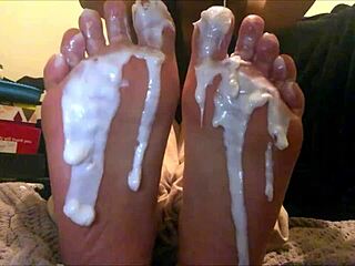 18 Year Old Latina Creamed Foot Worship on Webcam