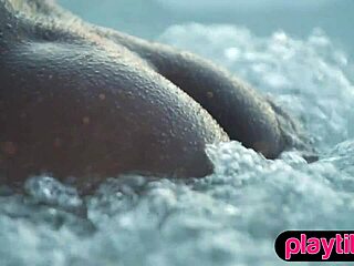 Petite Ebony Milf Strips by Pool Showing Juicy Tits