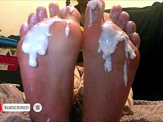 18 Year Old Latina Creamed Foot Worship on Webcam