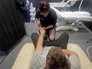 Manicurist Teases Small Cock With Tongue And Handjob In Pov