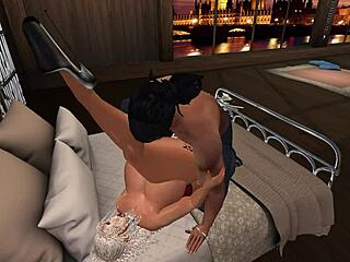 the shemale rides the black monster cock in an interracial anal scene