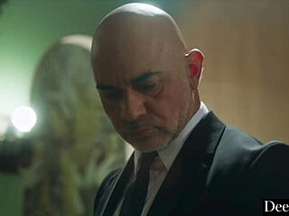 Bratty submissive Emma Rosie blindfolded, cuffed, and fucked in ass with facial.