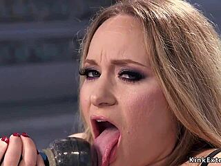 Natural big tits blonde slams machine in doggy style!