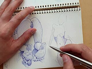 Quick Sketch Of Doggy-Style Foot Fetish In Sketchbook