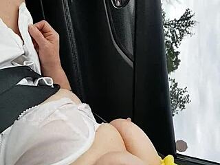 Mature milf flashing a treat for voyeur truckers.