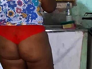 Naughty ebony crente gets wild in the kitchen with her big ass