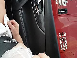 Mature milf flashing a treat for voyeur truckers.