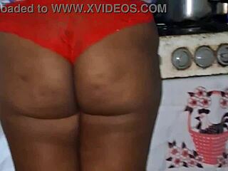 Naughty ebony crente gets wild in the kitchen with her big ass