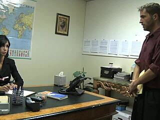 Fucking brunette milf secretary with big tits on the table 😈