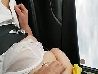 Mature milf flashing a treat for voyeur truckers.