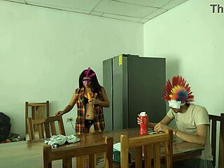 Housemaid Sensually Touches Body with Dildo