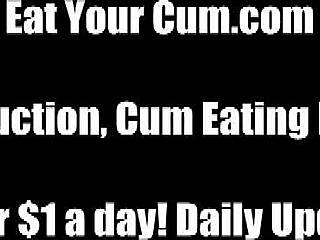 Open wide for femdom humiliation and swallow your own cum in cei.