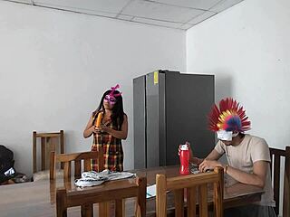 Housemaid Sensually Touches Body with Dildo