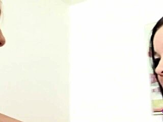 two brunette girlfriends dive into dildo play for their first wild time together