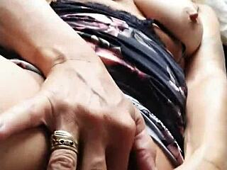 Using a pink vibrator while getting slammed in pussy and ass hard